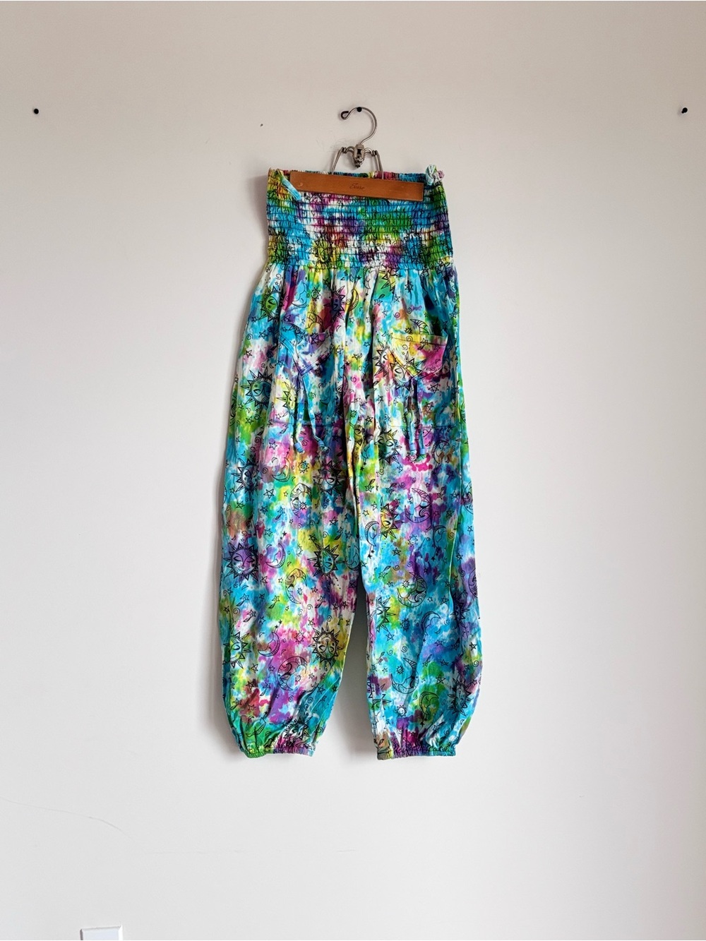 Vibrant Multi-Color Smocked Waist Harem Pants